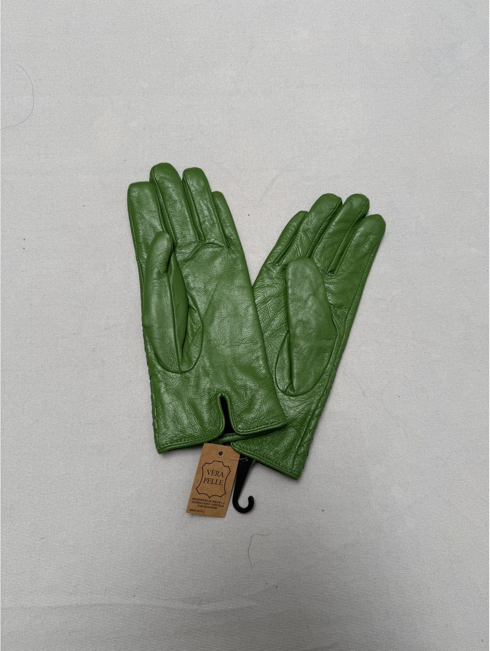 Vera Pelle Italian Women Green Leather Gloves - Large